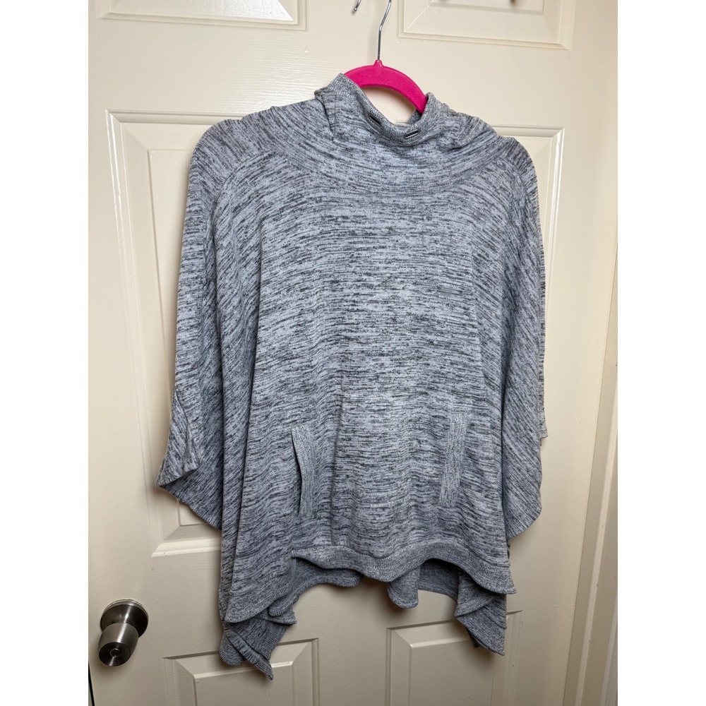 Athleta Womens Space Dye Knit Poncho Hoodie Heathered Gray Kangaroo Pocket
